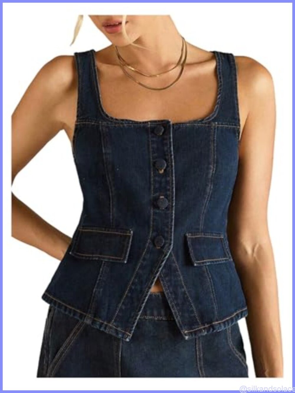 Women's Denim Vest Top Square Neck Sleeveless Jean Tank